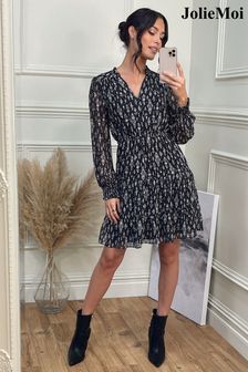 Jolie Moi Black Ditsy Print Chiffon Smock Dress (N54999) | €93