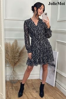 Jolie Moi Black Ditsy Print Chiffon Smock Dress (N54999) | $111