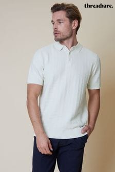 Threadbare Ivory White Cotton Mix Short Sleeve Textured Knitted Polo Shirt (N55022) | $38