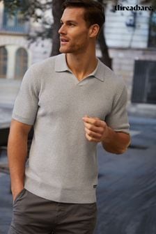 Grau - Threadbare Trophy Kurzärmeliges Strick-Polo-Shirt aus Baumwollmischung (N55025) | 37 €