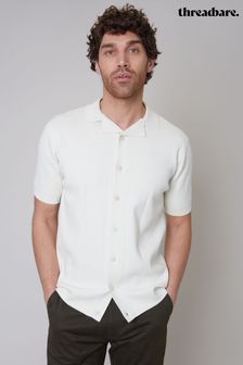 Threadbare White Cotton Mix Revere Collar Short Sleeve Textured Knitted Shirt (N55026) | 153 SAR