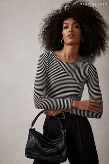 Mint Velvet Black Striped Long Sleeve Top (N55542) | OMR31