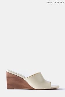 Mint Velvet Cream Wooden Wedges Sandals (N55549) | AED660