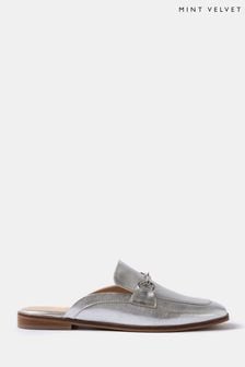 Mint Velvet Silver Leather Loafers Shoes (N55550) | €142
