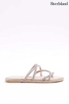 River Island Pink Diamonte Leather Sandals (N55800) | $64