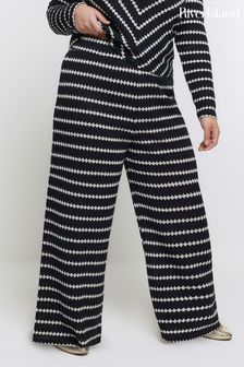 River Island Black Curve Wide Leg Crochet Trousers (N55808) | OMR18
