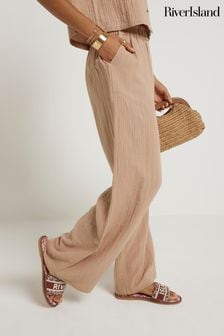 River Island Beige Petite Linen Feel Double Faced Trousers (N55816) | €55