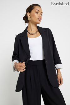 River Island Black Petite Roll Sleeve Relaxed Blazer (N55825) | AED396