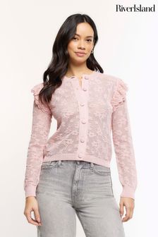 River Island Pink Pink Lace Shoulder Top (N55826) | AED227
