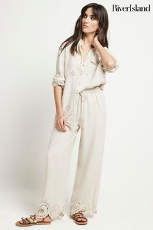 River Island Broderie Linen Trousers
