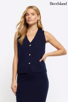 River Island Blue Button Front Knitted Waistcoat (N55833) | €18.50