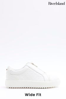 River Island White Plain Wide Fit Slip on Trainers (N55840) | INR 5,864
