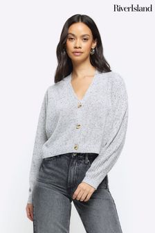 River Island Grey Button Front Cropped Cardigan (N55842) | kr454