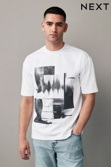 לבן - Relaxed Fit Urban Graphic Front Print T-shirt (N55851) | ‏69 ‏₪