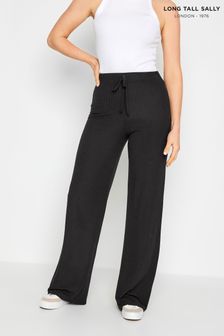 Long Tall Sally Black Ribbed Tie Waist Wide Leg Trousers (N55960) | AED166