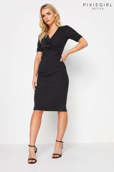PixieGirl Petite Black Short Sleeve Twist Scuba Knee Length Dress (N56175) | AED177