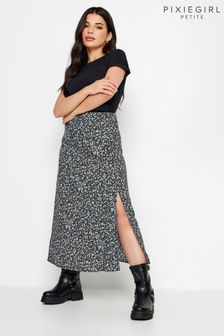 PixieGirl Petite Black & Blue Floral Print Midaxi Skirt (N56177) | 144 QAR