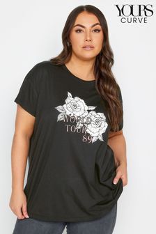 Yours Curve Black/White Placement Print T-Shirt (N56182) | kr350