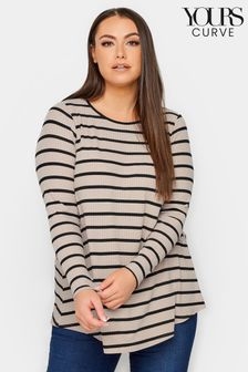 Yours Curve Long Sleeve Ribbed Swing T-Shirt