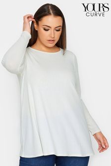 Yours Curve White Long Sleeve Ribbed Swing T-Shirt (N56203) | OMR11