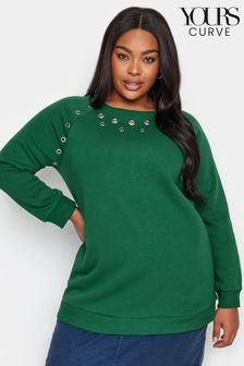 Dunkelgrün - Yours Curve Sweatshirt mit Ösendetails (N56205) | 22 €
