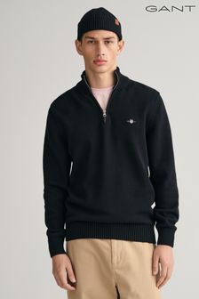 Negro - Suéter casual de media cremallera de algodón de Gant (N56250) | 177 €