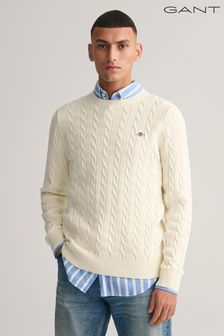 乳白色 - GANT棉質麻花針織圓領套衫 (N56258) | NT$5,820