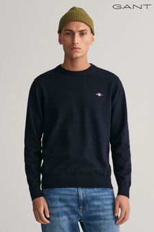 Večerna modra - Gant bombažen pulover z okroglim ovratnikom iz tkanine Melange (N56264) | €114