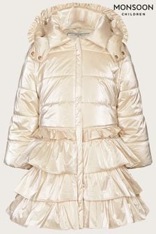 Monsoon Natural Metallic Ruffle Tiered Padded Coat (N56388) | AED231 - AED266
