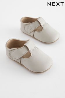 Neutral Stone Baby Leather T-Bar Pram Shoes (0-24mths) (N56398) | OMR6