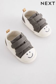 Monochrome Black/White Smiley Baby Two Strap Pram Shoes (0-24mths) (N56403) | 37 QAR - 42 QAR