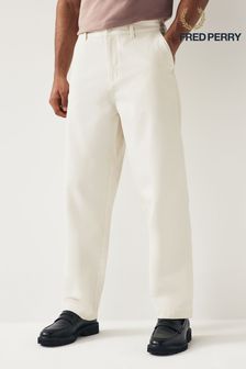Fred Perry Straight Fit Bedford Cord Ecru White Trousers (N56535) | 932 QAR