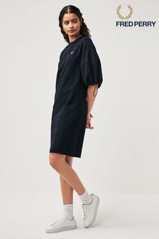 Fred Perry Gathered Sleeve Black Dress (N56553) | OMR62