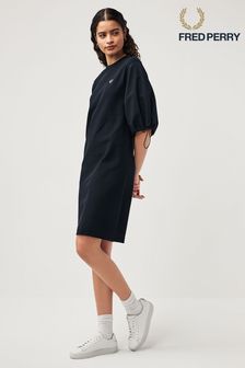 Fred Perry Gathered Sleeve Black Dress