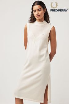 Fred Perry Ecru White Ponitelle Detail Knitted Dress (N56562) | €220