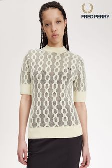 Fred Perry Oatmeal Open Knit Short Sleeve Jumper