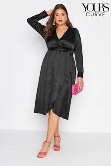 Yours Curve Black Limited Satin Wrap Dress (N56597) | €18.50