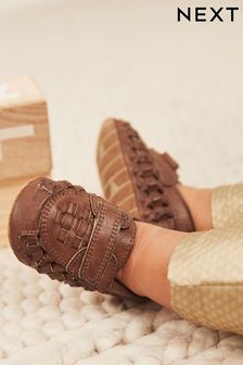 Tan Brown Woven Baby Loafers (0-24mths) (N56629) | 59 QAR