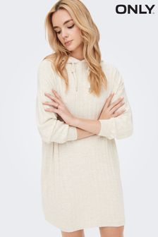 ONLY Cream Knitted Hooded Cosy Lounge Jumper Dress (N56757) | $60