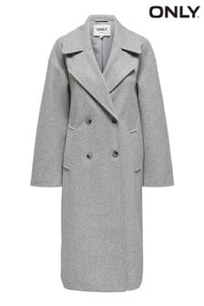 ONLY Grey Double Breasted Button Up Smart Longline Coat (N56760) | kr1,038
