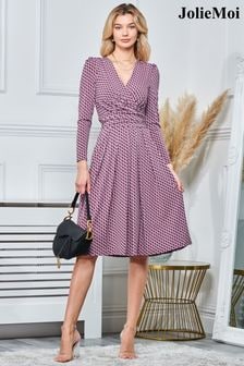 Jolie Moi Pink Long Sleeve Jersey Midi Dress (N57020) | $129