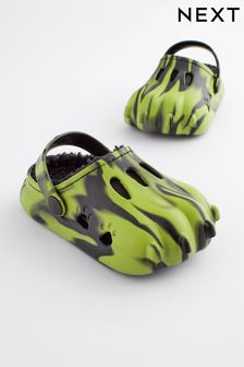 Black/Green Faux Fur Lined Claw Clog Slippers (N57021) | €16 - €20