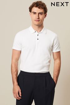 White Slim Fit Knitted Polo Shirt (N57083) | HK$207