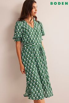 Boden Green Smock Cuff Crepe Midaxi Dress (N57228) | €81