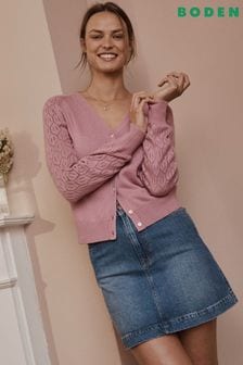 Boden Pink Pointelle V-Neck Cardigan (N57266) | AED217