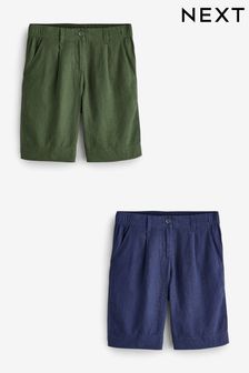 Navy/Khaki Summer Linen Blend Knee Length Shorts 2 Pack (N57332) | OMR15
