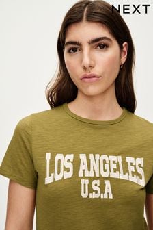 Khaki Green Slim Fit Short Sleeve Graphic T-Shirt (N57457) | OMR8