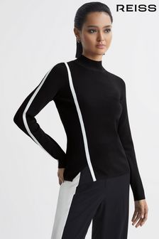 Reiss Black/White Anna Contrast Stripe Long Sleeve Top (N57490) | AED994