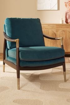 Soft Velvet Marine Blue Flinton Wooden Dark Grey Leg Accent Chair (N57545) | €460