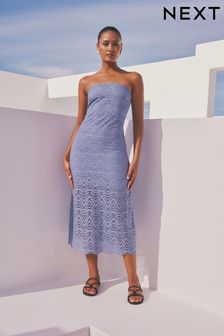 Blue Broderie Bandeau Dress (N57582) | $100